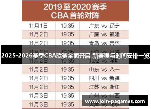 2025-2026赛季CBA联赛全面开启 新赛程与时间安排一览