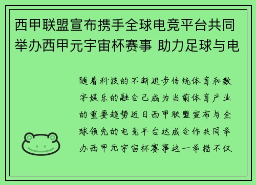 西甲联盟宣布携手全球电竞平台共同举办西甲元宇宙杯赛事 助力足球与电竞跨界融合 西甲联盟宣布携手全球电竞平台共同举办西甲元宇宙杯赛事 助力足球与电竞跨界融合